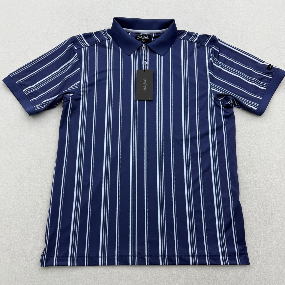Bad Birdie Ridge Polo Men L Large Winning Streak Cobalt Stripe Golf Shirt UPF 50 - Picture 2 of 5